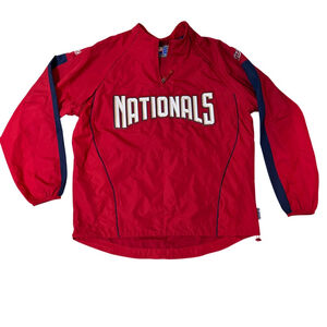 Men's MLB Majestic Washington Nationals Jersey Size L Red Blue removable sleeve